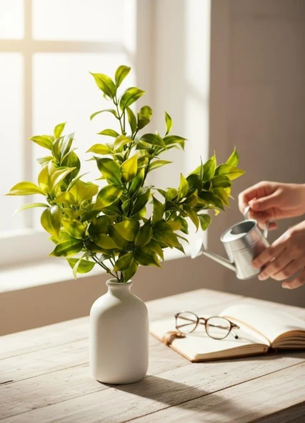 Yapay Çiçek Sarı Yeşil Limon Yaprağı Demet Şimşir Demeti Garnitür Aradal Dekoratif Yapay Bitki ürün görseli 1