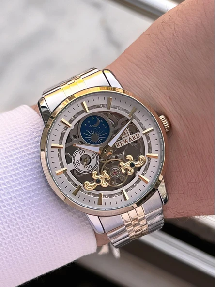 Reward Özel Tasarım Otomatik Mekanizma Çelik Kordon 5 Atm Suya Dayaknıklı Erkek Kol Saati W.14626.6 - Resim 3