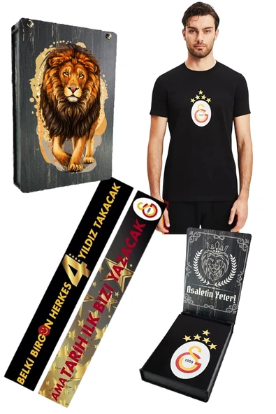 Galatasaray Orijinal Lisanslı 5 Yıldızlı Arma Siyah T-shirt UV Ahşap Kutulu ürün görseli