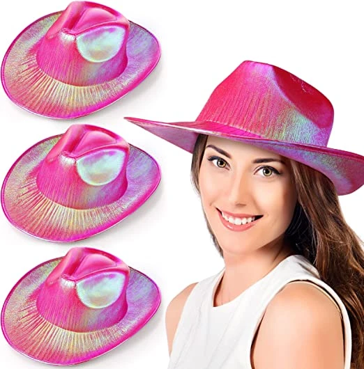 Neon Hologramlı Kovboy Model Parti Şapkası Fuşya Yetişkin 39X36X14 cm - 3