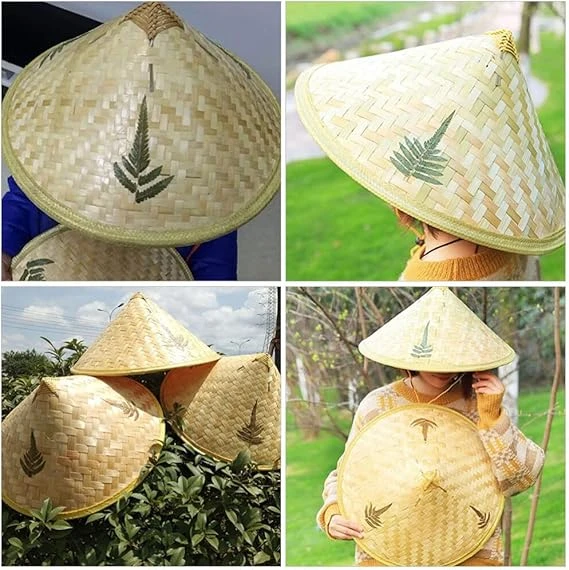 Naturel Renk Cambodia Kamboçyalı Vietnam Şapkası PVC Hasır - 2