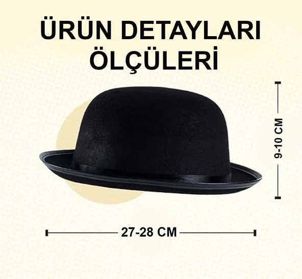 Charlie Chaplin Stil Yetişkin Şapkası – Siyaelon Parti Şapkası - 5