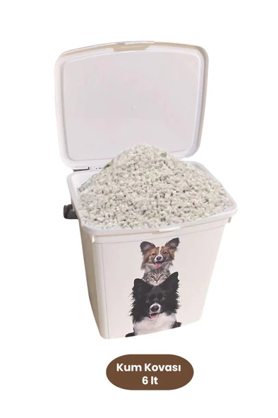 2’li Evcil Hayvan Mama Kovası Seti, 2 Adet Kapaklı Kulplu Kedi Köpek Mama Saklama Kabı Kutusu 6lt - 3