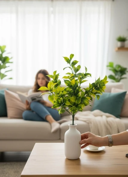 Yapay Çiçek Sarı Yeşil Limon Yaprağı Demet Şimşir Demeti Garnitür Aradal Dekoratif Yapay Bitki - Resim 2