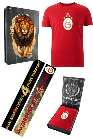 Galatasaray Orijinal Lisanslı 5 Yıldızlı Arma Kırmızı T-shirt UV Ahşap Kutulu ürün görseli