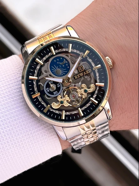 Reward Özel Tasarım Otomatik Mekanizma Çelik Kordon 5 Atm Suya Dayaknıklı Erkek Kol Saati W.14626.5 - Resim 3