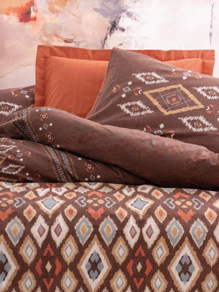 Etnich Nev Takımı Çift Kişilik Belize Kahve - Resim 2