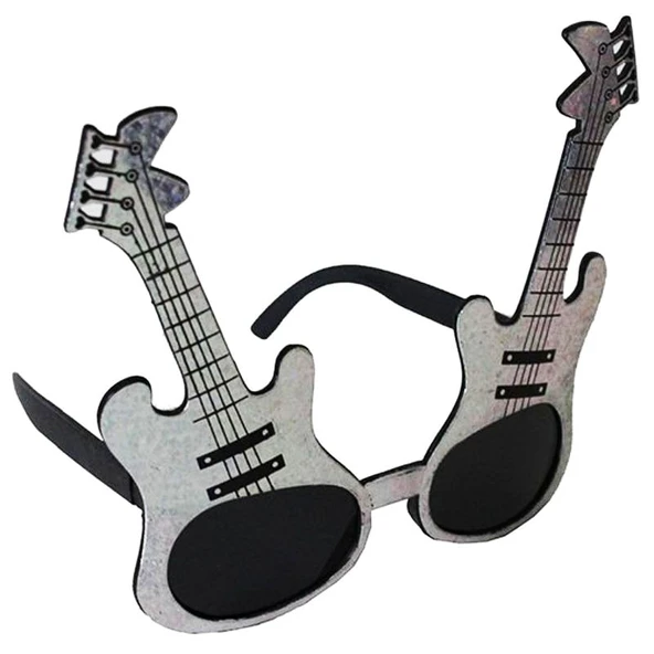 Gümüş Renk Rockn Roll Gitar Şekilli Parti Gözlüğü 15x15 cm - 1