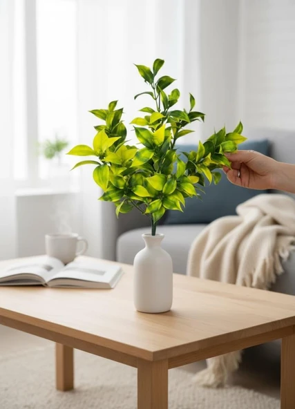 Yapay Çiçek Sarı Yeşil Limon Yaprağı Demet Şimşir Demeti Garnitür Aradal Dekoratif Yapay Bitki - Resim 3