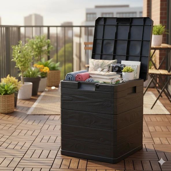 Bahçe, Balkon, Havuz Depolama Sandığı 90 Litre Antrasit | Kompakt & Dayanıklı Saklama Sandığı - Resim 4