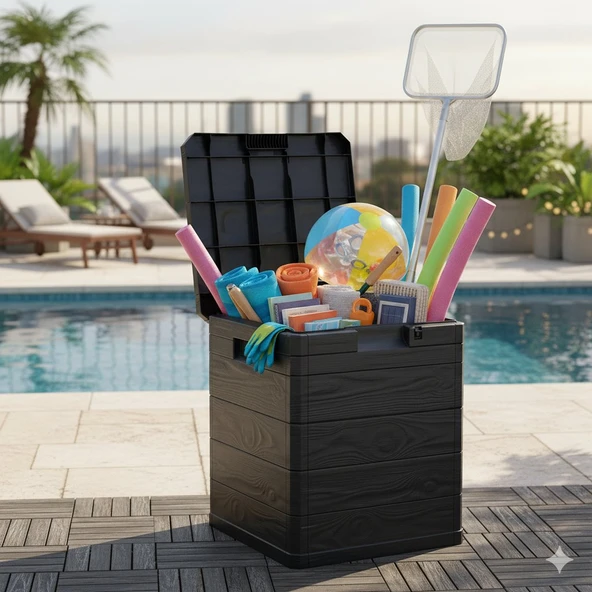 Bahçe, Balkon, Havuz Depolama Sandığı 90 Litre Antrasit | Kompakt & Dayanıklı Saklama Sandığı - Resim 6