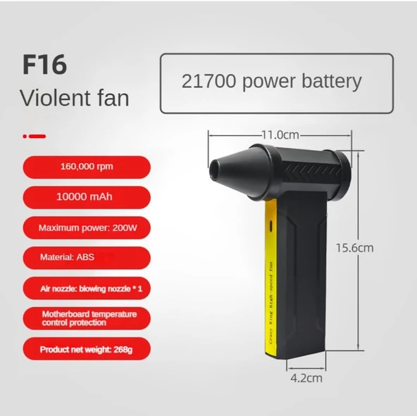 Sıkıştırılmış Hava Üfleyici 160000 RPM Turbo Fan – 10000mAh Şarjlı Toz Fırçası, Basınçlı Hava Püskürtme Cihazı - 4