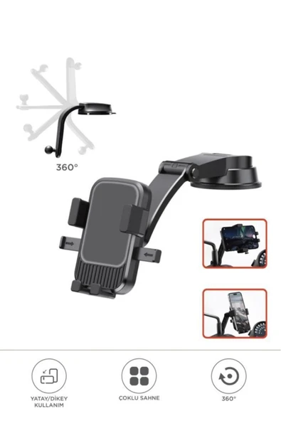 JX-053 Siyah Araç İçi Vantuzlu 360 Derece Telefon Tutucu