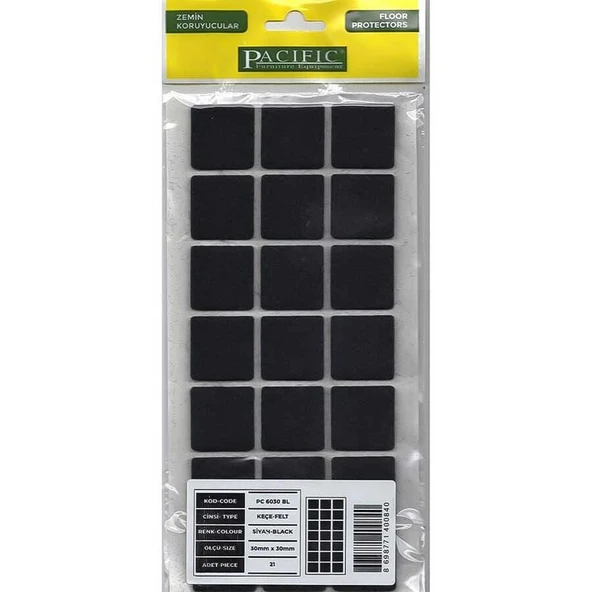 Pacific 6030 BL Yapışkanlı Keçe 30 mm X 30 mm Siyah ürün görseli 1