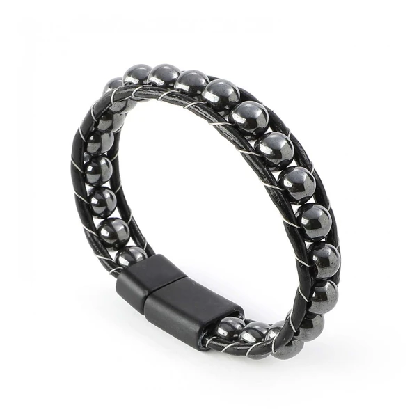 Hematit Doğaltaşlı Deri Bileklik 31832B2D8M5 ürün görseli 1