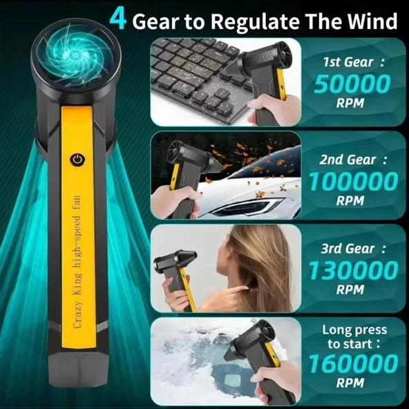 Sıkıştırılmış Hava Üfleyici 160000 RPM Turbo Fan – 10000mAh Şarjlı Toz Fırçası, Basınçlı Hava Püskürtme Cihazı - 2