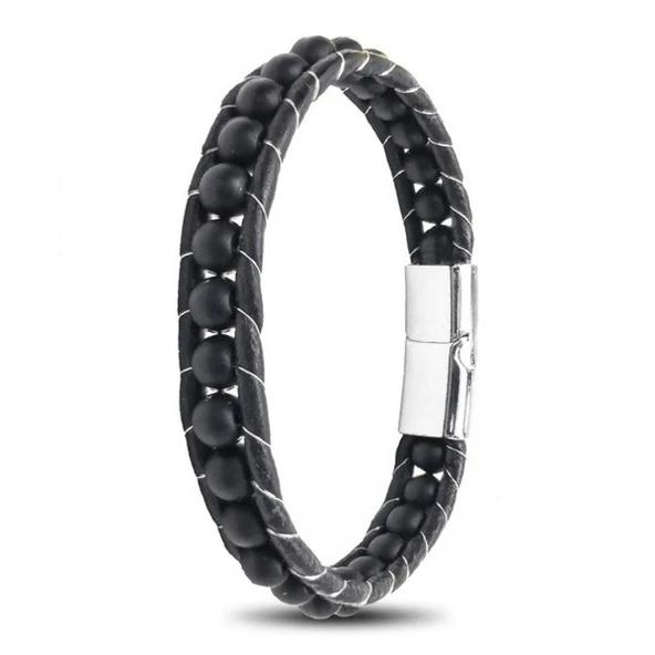 6Mm Mat Oniks Taşlı Deri Kordon Ve Çelik Bileklik 31832B2D6M1 ürün görseli 1