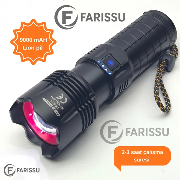 OR-522A Şarj Edilebilir Çok Fonksiyonlu LED El Feneri - 100W, 5000 Lümen, 9000 mAh - 2