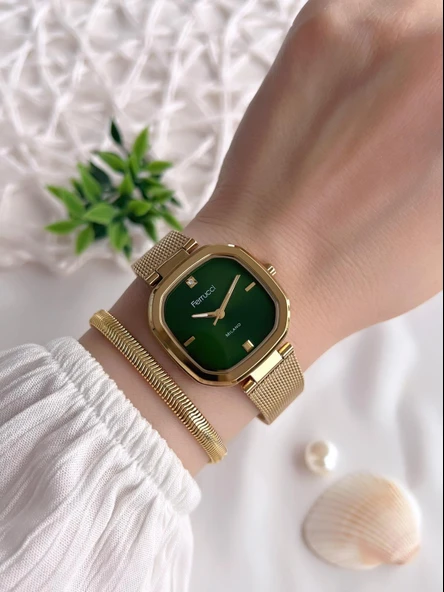 Ferrucci Kadın Kol Saati+Bileklik Özel Seri Çelik Kordon Kararma Renk Atma Yapmaz VS.BLKT.0526 - Resim 2