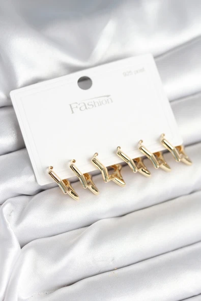 Yıldız Model Gold Renk 925 Ayar Gümüş Çivili Kadın Küpe Seti - EBJ251010W38104 ürün görseli