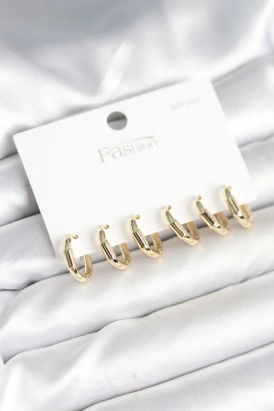 Gold Renk Pirinç Halka Model 925 Ayar Gümüş Çivili Kadın Küpe Seti - EBJ251010W38089 ürün görseli