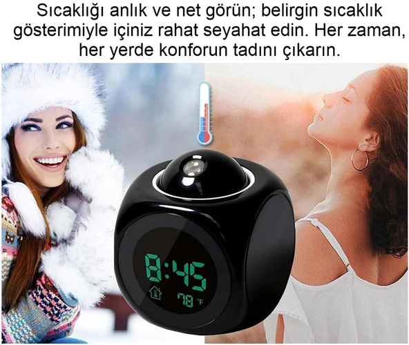 Projeksiyonlu LED Çalar Saat Büyük Kırmızı Zaman Gösterimi, Sıcaklık ve Çoklu Alarm, LCD Ekran