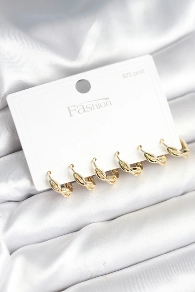 Gold Renk Pirinç Sarmal Model 925 Ayar Gümüş Çivili Kadın Küpe Seti - EBJ251010W38091 ürün görseli