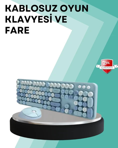 Kablosuz Klavye ve Mouse Seti – Sessiz Tuş, Retro Tasarım