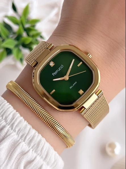 Ferrucci Kadın Kol Saati+Bileklik Özel Seri Çelik Kordon Kararma Renk Atma Yapmaz VS.BLKT.0526 ürün görseli