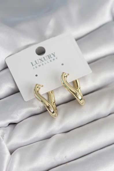 Gold Renk Eğik Halka Model Pirinç Kadın Küpe - EBJ251010W38138 ürün görseli