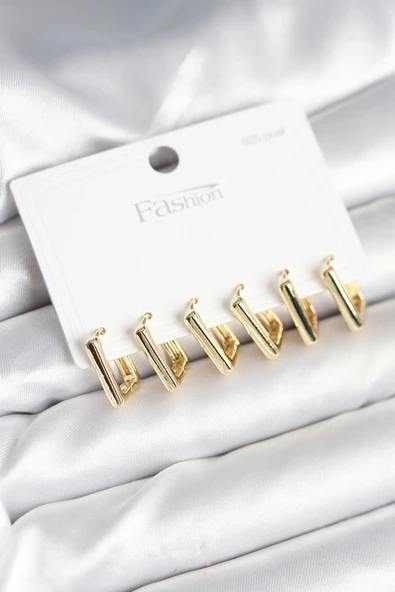 Gold Renk Kare Model Pirinç 925 Ayar Gümüş Çivili Kadın Küpe Seti - EBJ251010W38100 ürün görseli