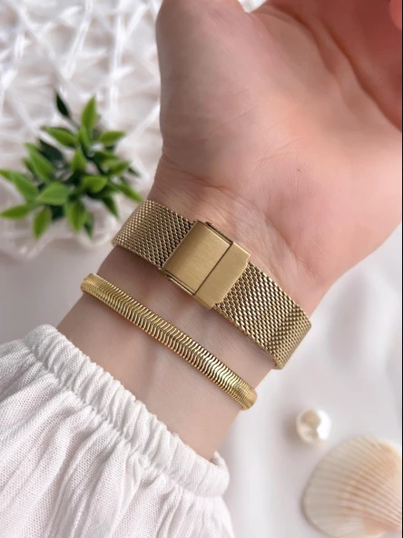 Ferrucci Kadın Kol Saati+Bileklik Özel Seri Çelik Kordon Kararma Renk Atma Yapmaz VS.BLKT.0526 - Resim 3