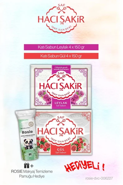 Hacı Şakir Katı Sabun 4 x 150 gr Leylak ve Gül, Rosie Pamuk ürün görseli