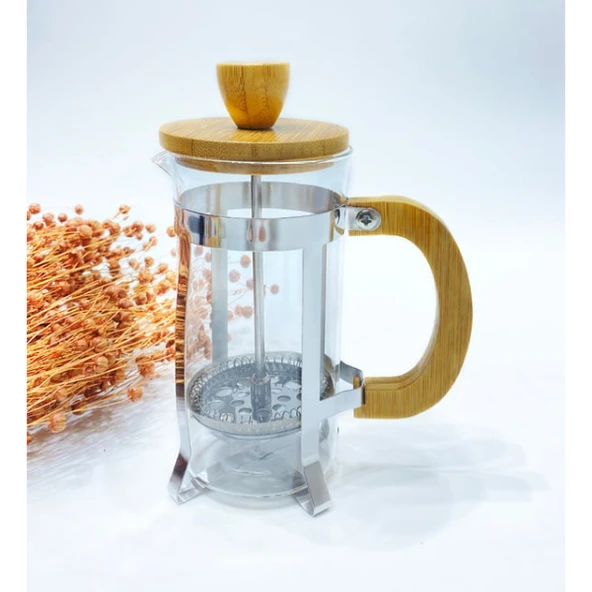 Ahşap Detaylı 350 ml Cam French Press - Resim 4