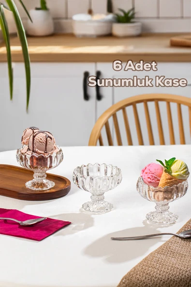 Porsima Mimoza Cam Kase Puding Tatlı Ve Dondurma Kasesi 6'lı Kase Çerez Seti ürün görseli 1