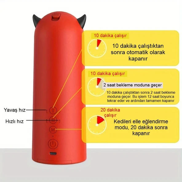 Evcil Hayvan Lazer Oyuncağı Otomatik Dönen, USB/Pilli, 4 Modlu Kedi Köpek Eğlencesi