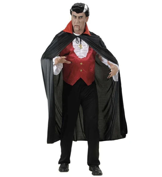 Kırmızı Yakalı Siyah Dracula Pelerin 120 cm - 1