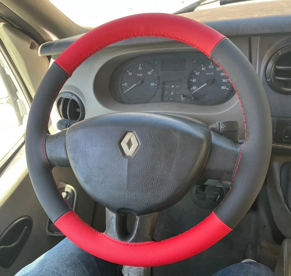 DİKİŞLİ DİREKSİYON KILIFI SİYAH DERİ KIRMIZI DERİ KIRMIZI DİKİŞ RENO MASTER FOTODAKİ DİREKSİYON ürün görseli