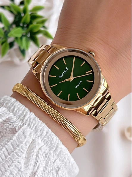 Ferrucci Kadın Kol Saati+Bileklik Özel Seri Çelik Kordon Kararma Renk Atma Yapmaz VS.BLKT.0525 ürün görseli