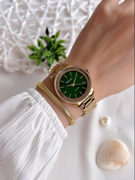 Ferrucci Kadın Kol Saati+Bileklik Özel Seri Çelik Kordon Kararma Renk Atma Yapmaz VS.BLKT.0525 - Resim 2