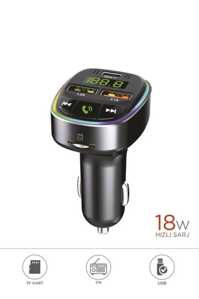 G17 18W Hızlı Şarjlı Bluetooth Transmitter Araç Şarj Cihazı – USB, TF Kart, FM, Mikrofon