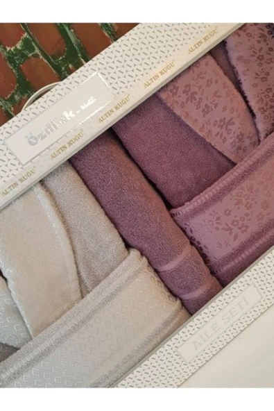 Camellia Happy Aile Bornoz Seti Gri Mürdüm - Resim 2