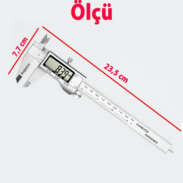 Metal Dijital Kumpas 150 mm Paslanmaz LCD Ekran Hassas Ölçüm Aleti Atölye Endüstriyel Kullanım - Resim 3