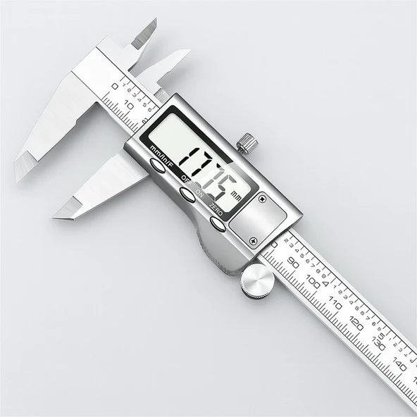 Metal Dijital Kumpas 150 mm Paslanmaz LCD Ekran Hassas Ölçüm Aleti Atölye Endüstriyel Kullanım - Resim 2