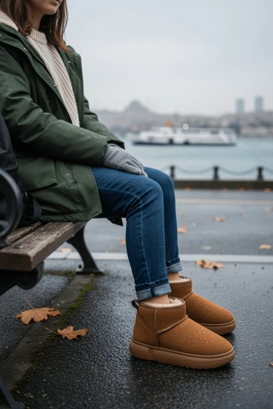 Muggo DİPPERY Çocuk Kalın Taban İçi Tüylü Günlük Mini Yarım Bot - 12