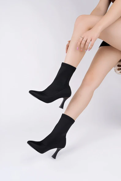 Muggo GLASYA Sivri Burun İnce Topuklu Kadın Streç Bot - 3