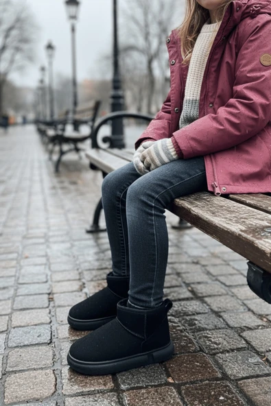 Muggo DİPPERY Çocuk Kalın Taban İçi Tüylü Günlük Mini Yarım Bot - 4