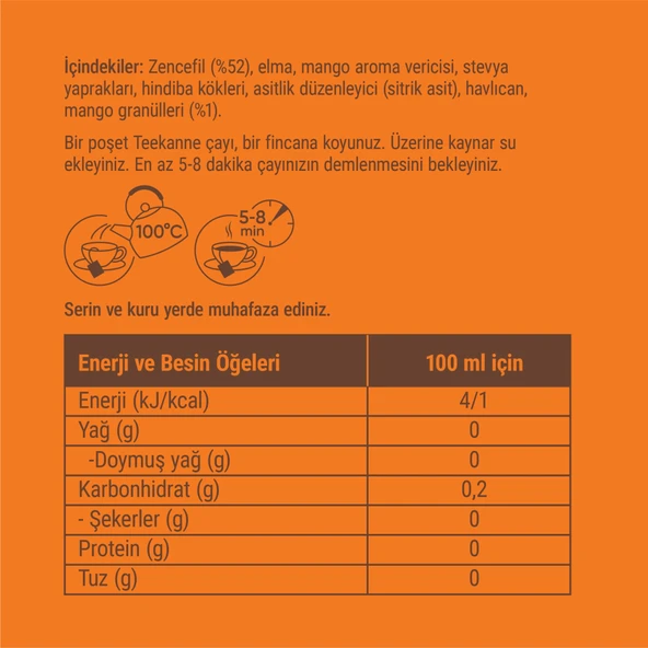TEEKANNE BİTKİ ÇAYI ZENCEFİL MANGO KAFEİN İÇERMEZ 20Lİ  2GX20:40GR - Resim 2
