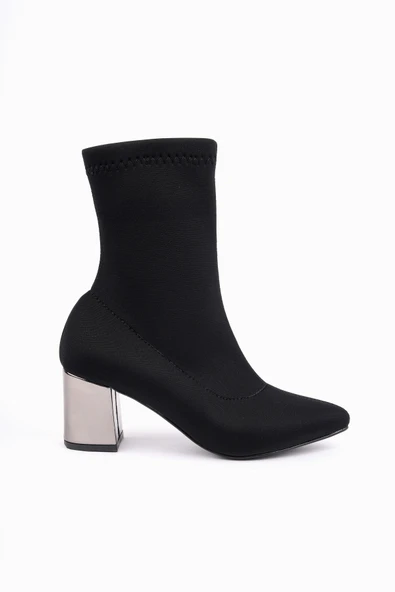 Muggo GRANDE Sivri Burun Kalın Topuklu Kadın Streç Bot - Resim 6