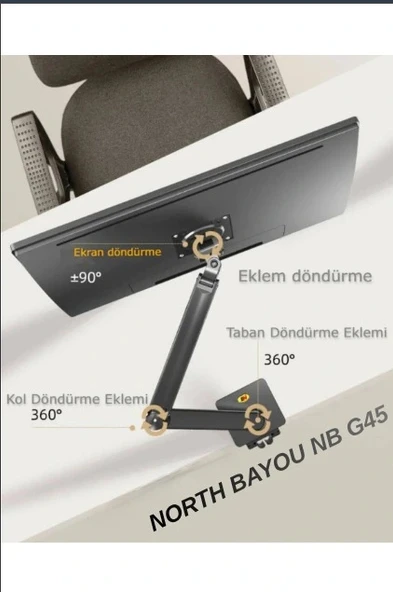 DailyTech North Bayou NB G45 Gaz Yay Kolu 27-40 İnç Ekran Masaüstü Monitör Tutucu 360 Döndürmek 2-12kg Düz Ekran Oval Ek - 3